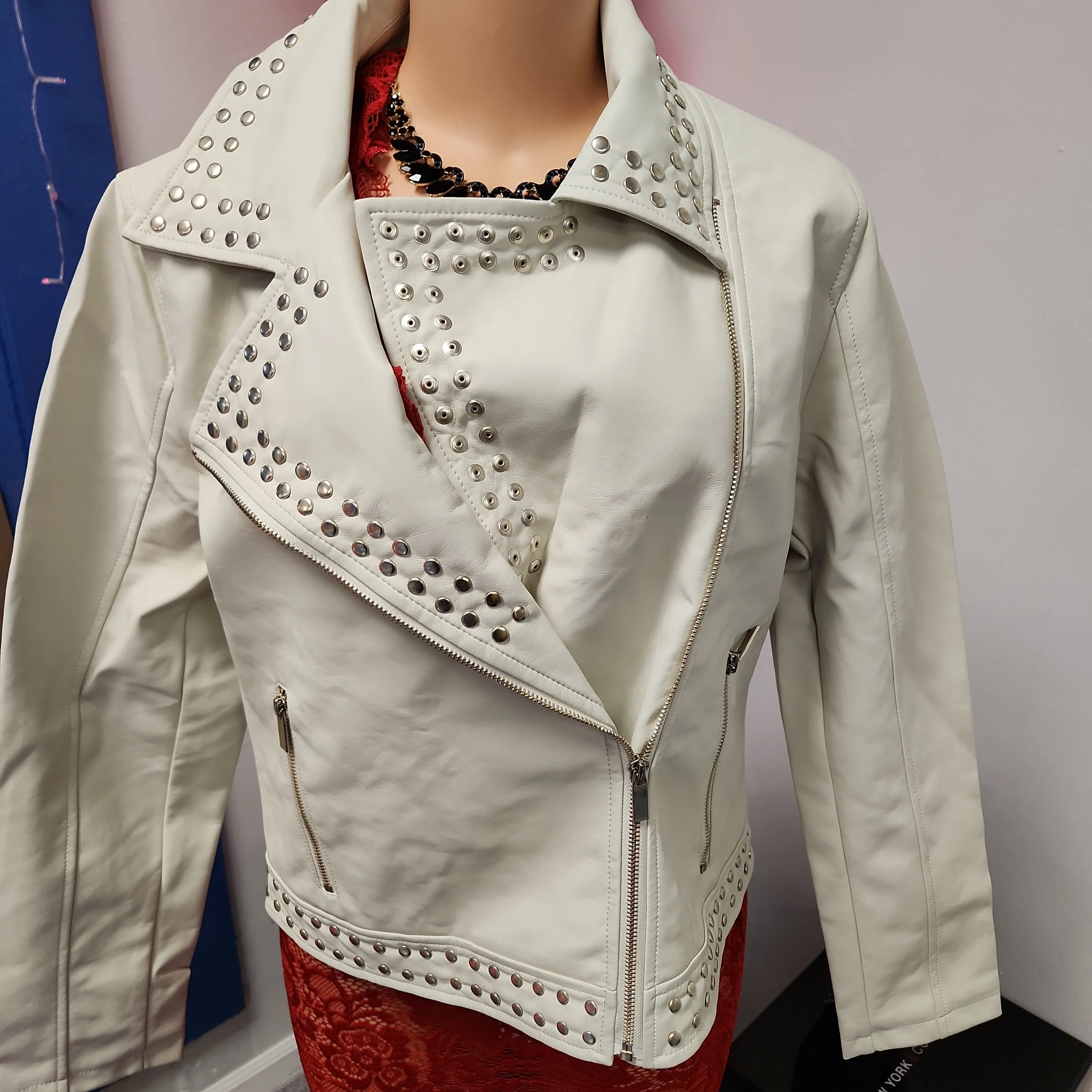 Moto Studded Jacket -Cream