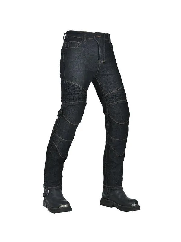 Motorcycle Jeans Classic Old Bull with Lid Vintage Motorbike Off-Road High Waist Straight Riding Pants All-Season