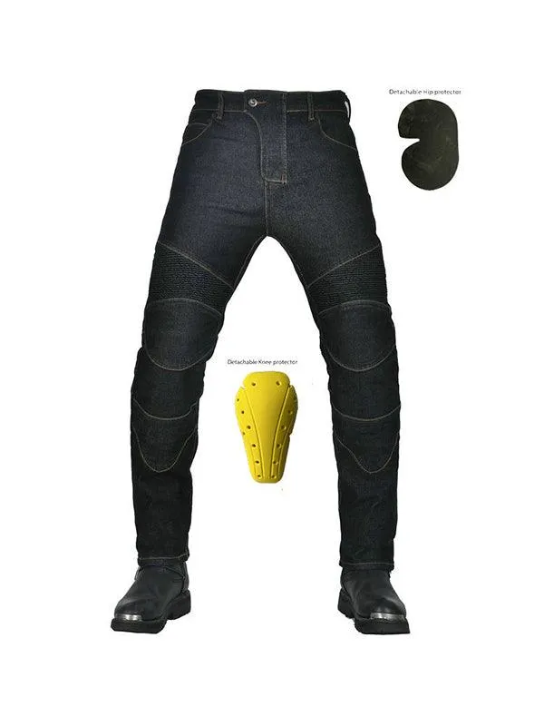 Motorcycle Jeans Classic Old Bull with Lid Vintage Motorbike Off-Road High Waist Straight Riding Pants All-Season