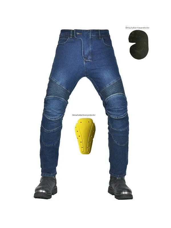 Motorcycle Jeans Classic Old Bull with Lid Vintage Motorbike Off-Road High Waist Straight Riding Pants All-Season