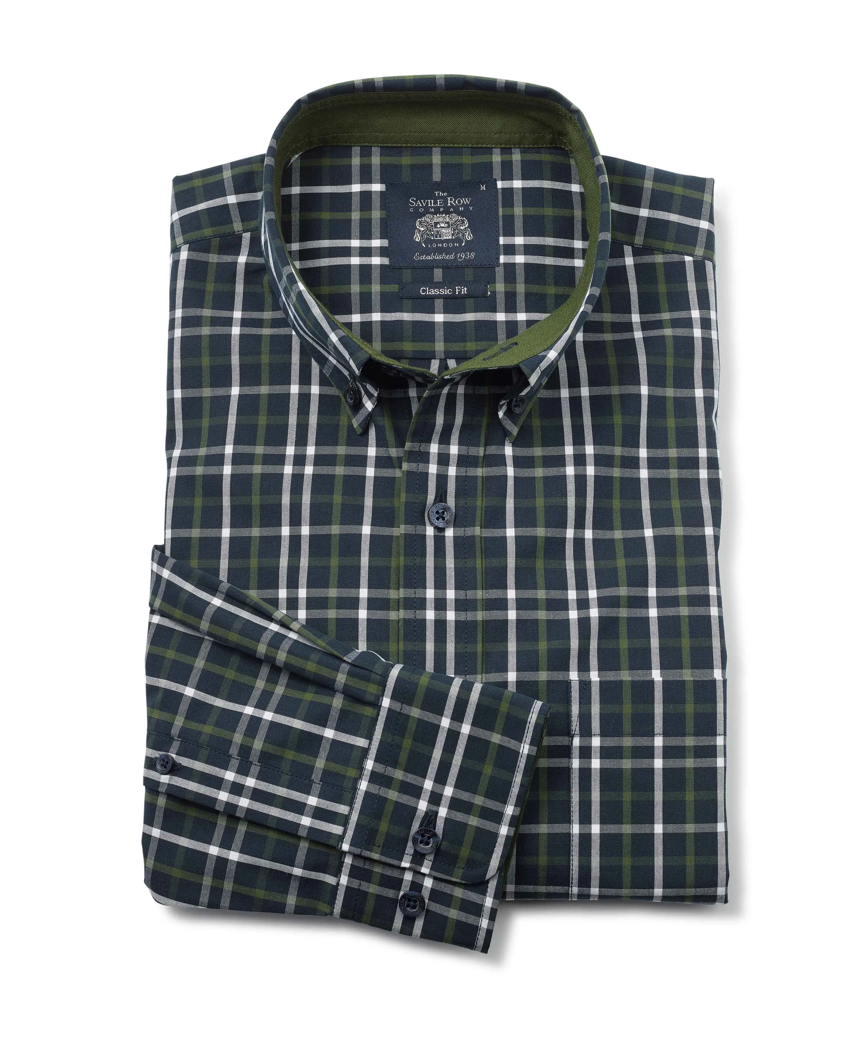 Navy White Khaki Check Button-Down Shirt