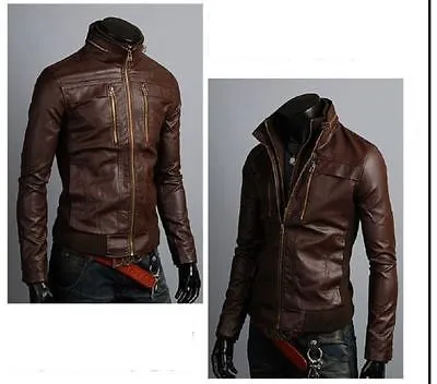 New Men's Leather Jackets, Korean Style Casual Slim Fit Biker leather Jacket For Men