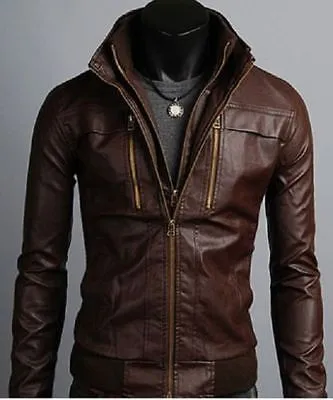 New Men's Leather Jackets, Korean Style Casual Slim Fit Biker leather Jacket For Men