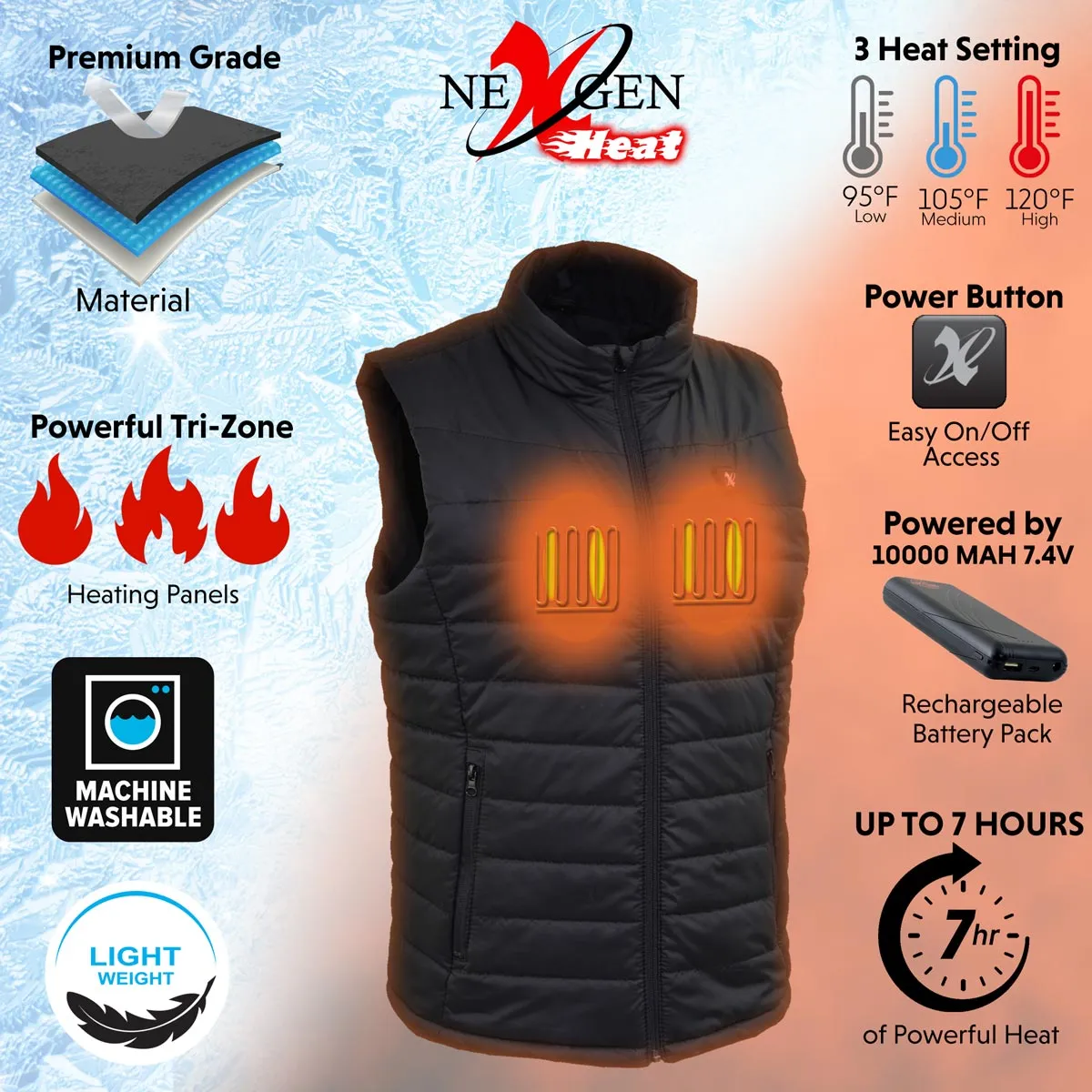 Nexgen Heat Women's NXL4301SET Puffer Black Heated Winter Vest for Outdoor Activities w/ Battery