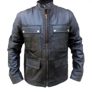 NWT Stylish Black Men Genuine  Leather Jacket with Front Pockets