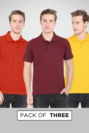 Pack Of 3 Polo T-Shirts Brick Red Maroon and Mustard Yellow for Men