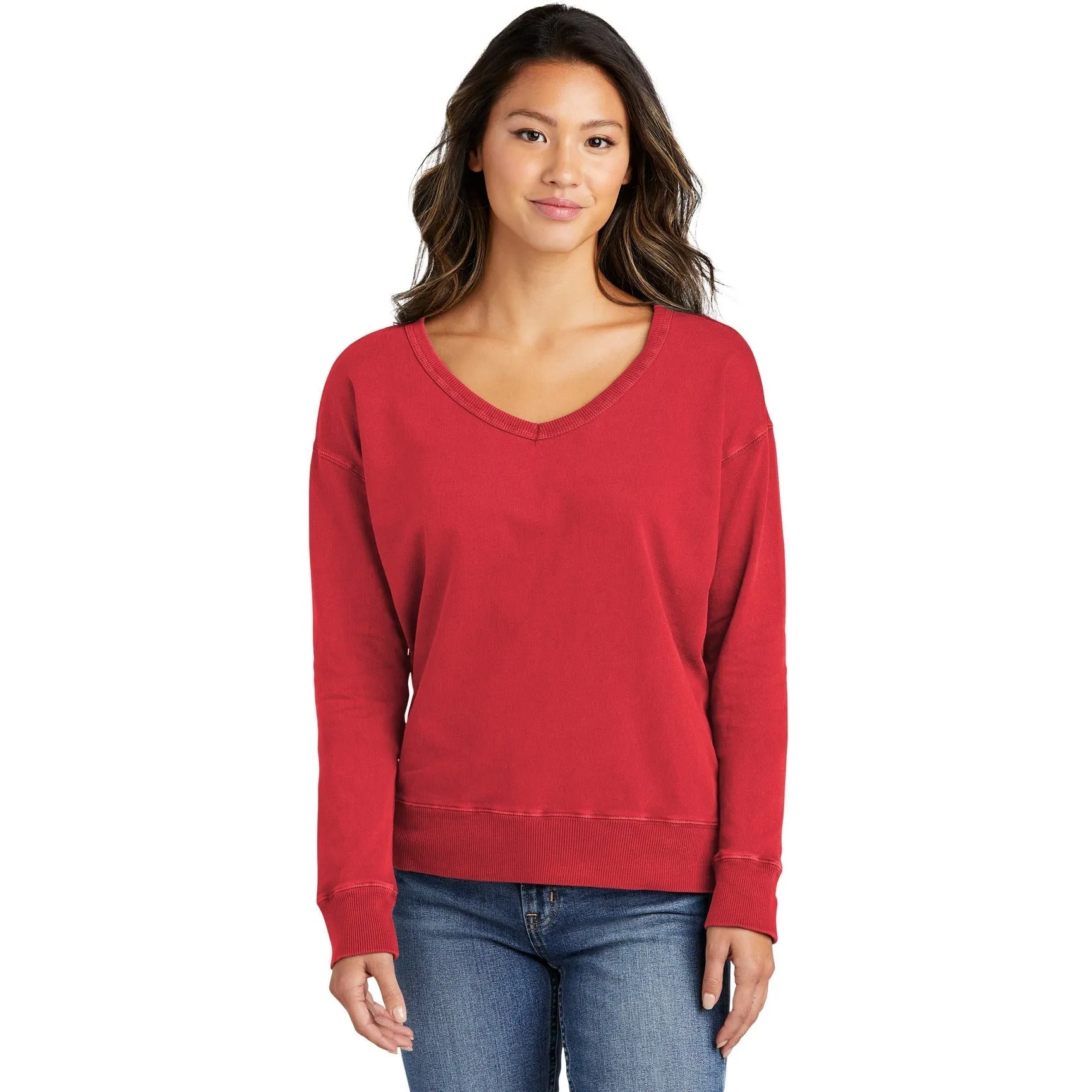 Port & Company Ladies Beach Wash Garment-Dyed V-Neck Sweatshirt