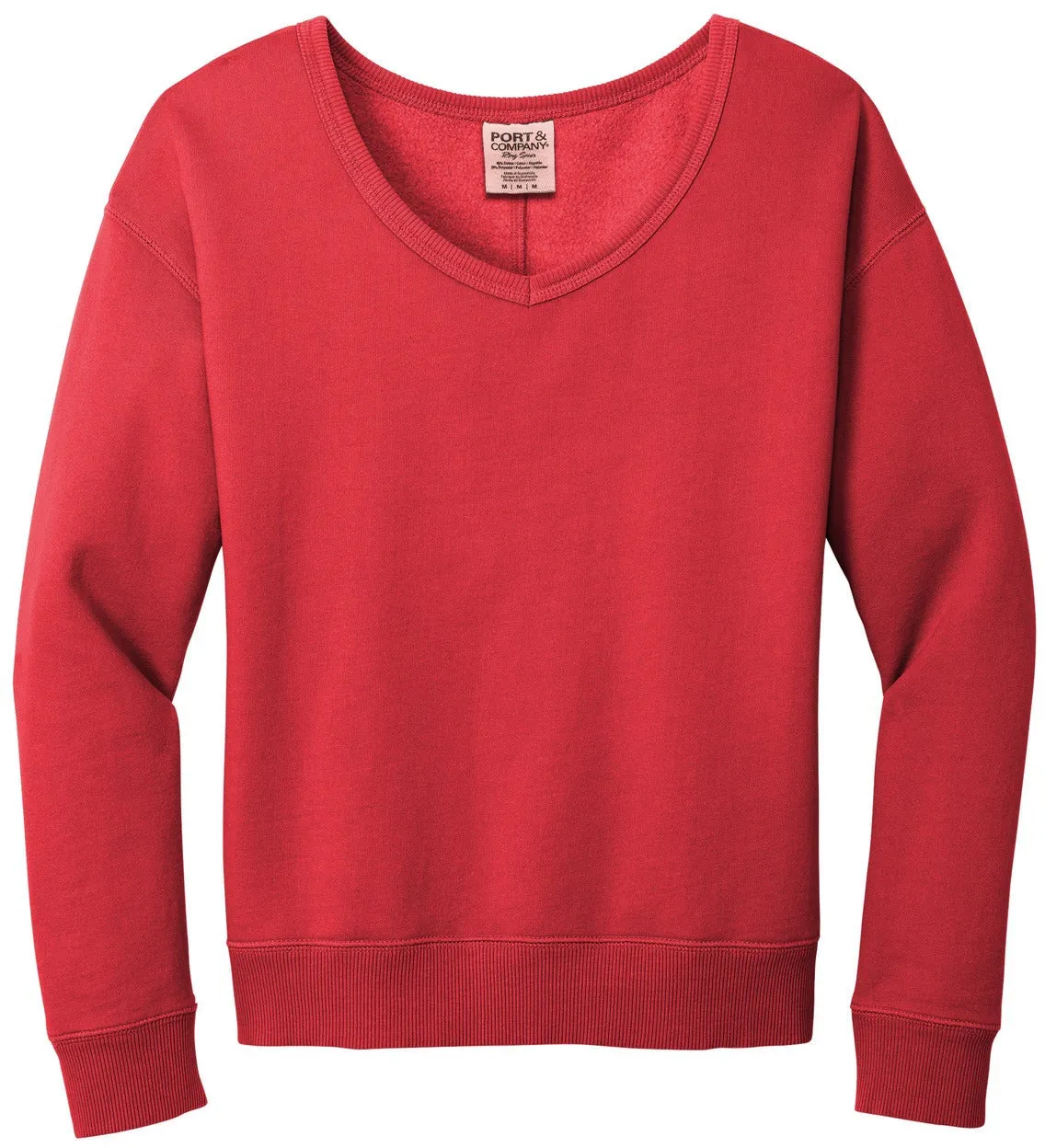 Port & Company Ladies Beach Wash Garment-Dyed V-Neck Sweatshirt