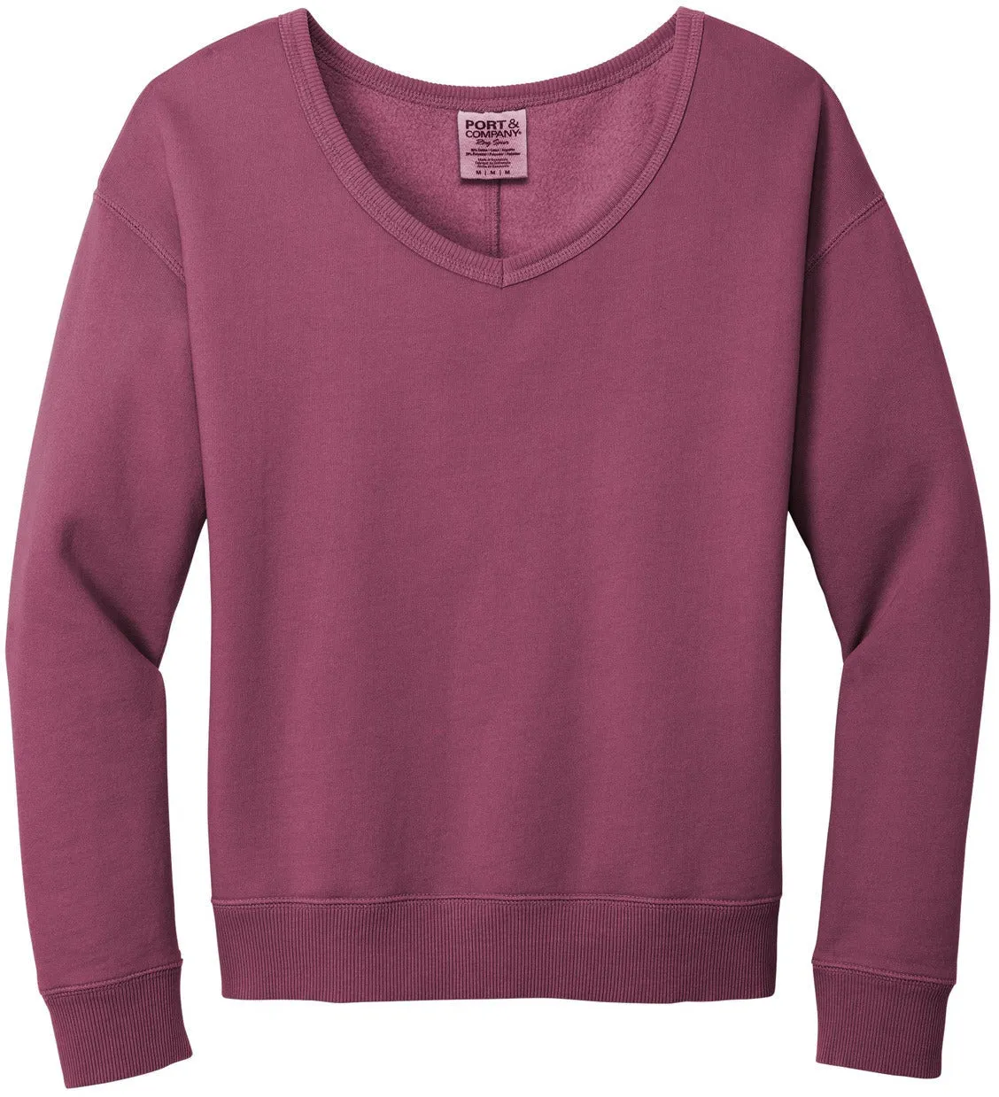 Port & Company Ladies Beach Wash Garment-Dyed V-Neck Sweatshirt