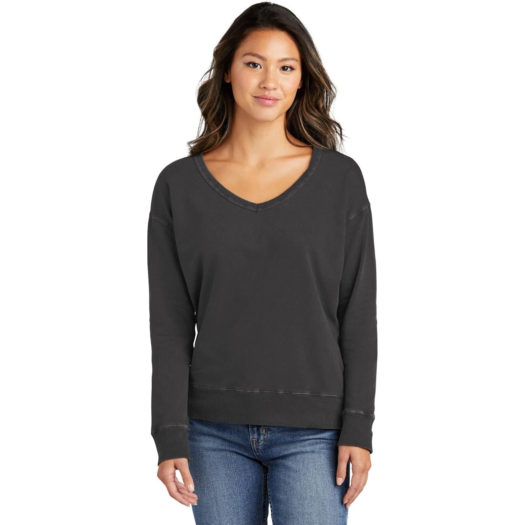 Port & Company Ladies Beach Wash Garment-Dyed V-Neck Sweatshirt