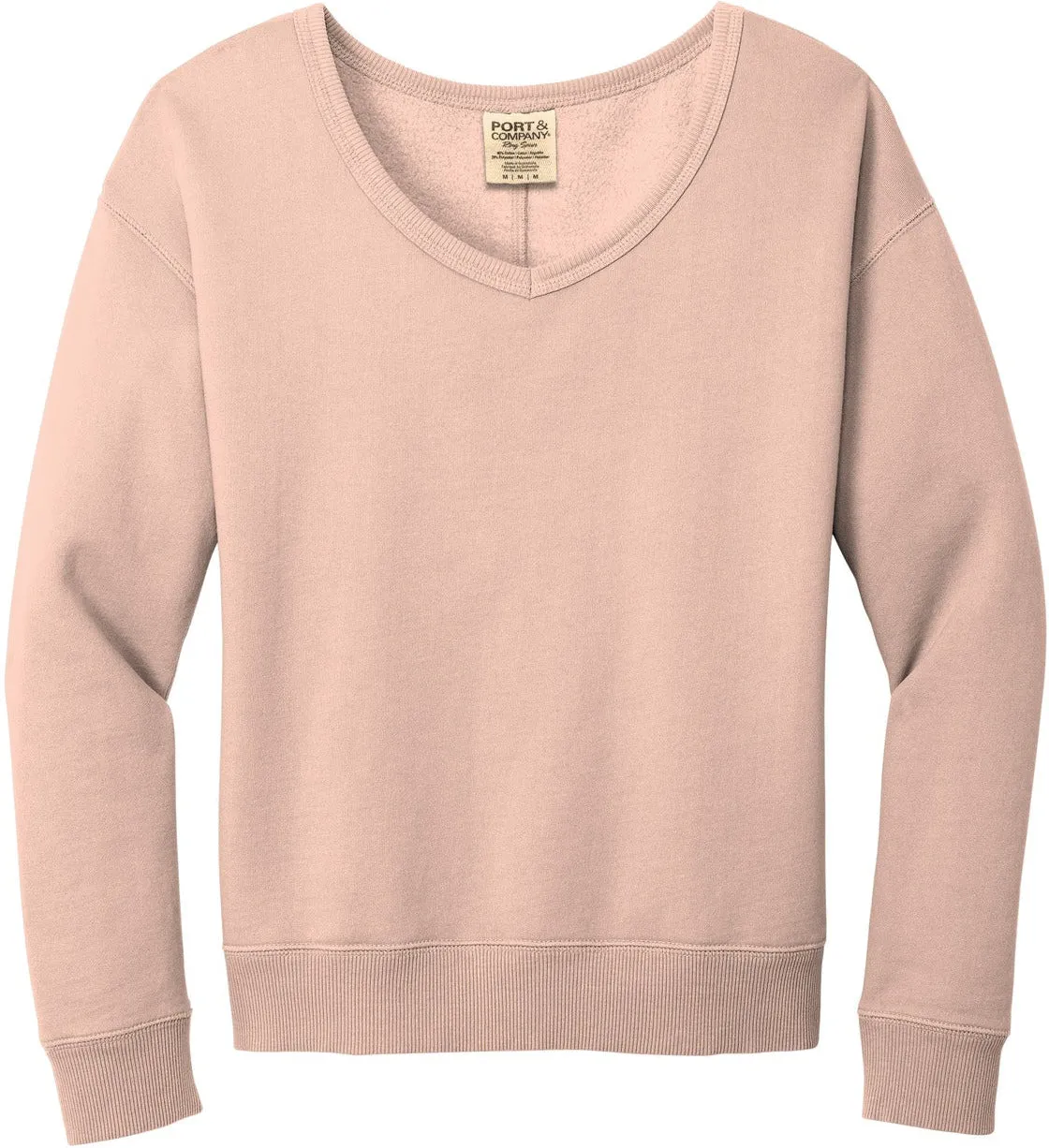 Port & Company Ladies Beach Wash Garment-Dyed V-Neck Sweatshirt