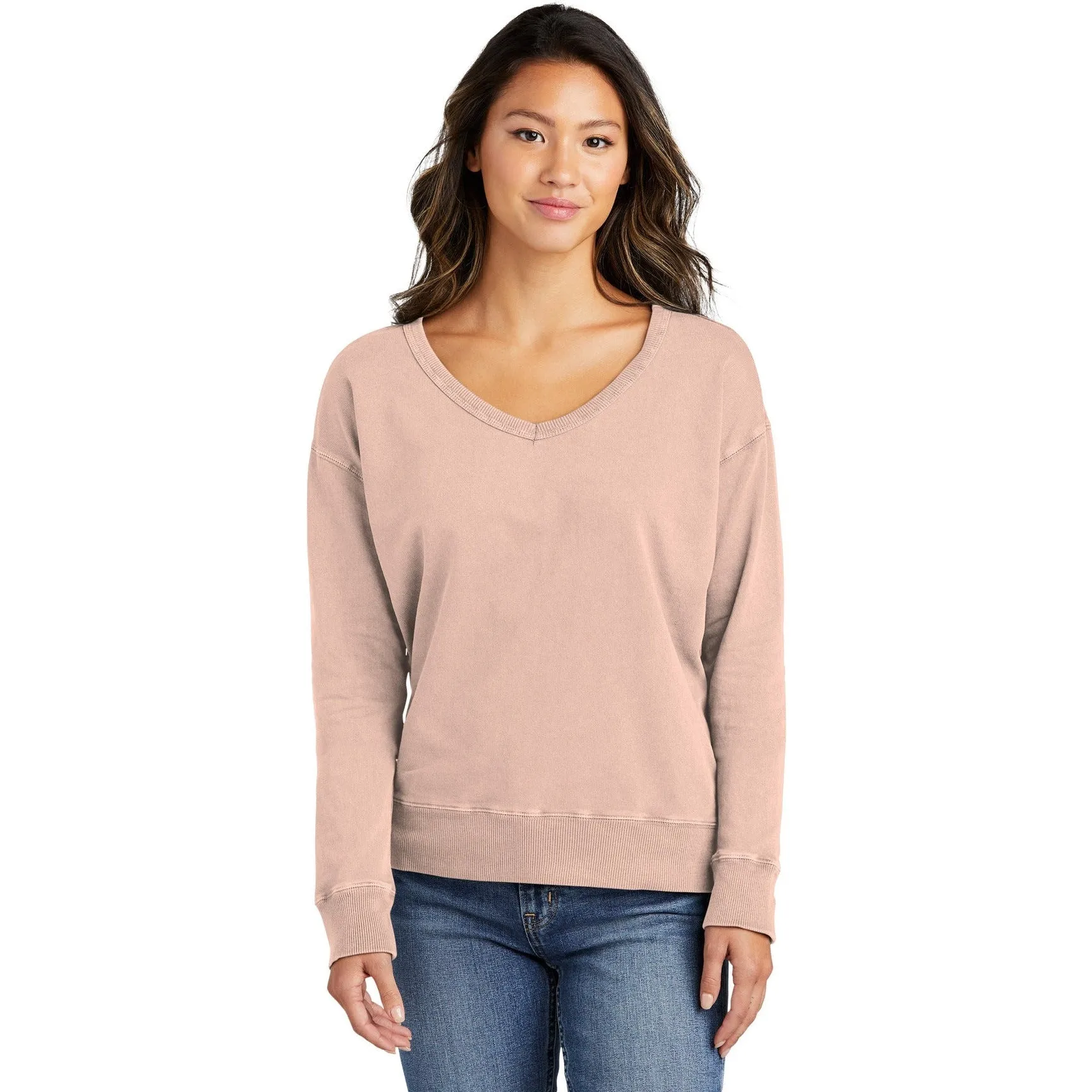 Port & Company Ladies Beach Wash Garment-Dyed V-Neck Sweatshirt