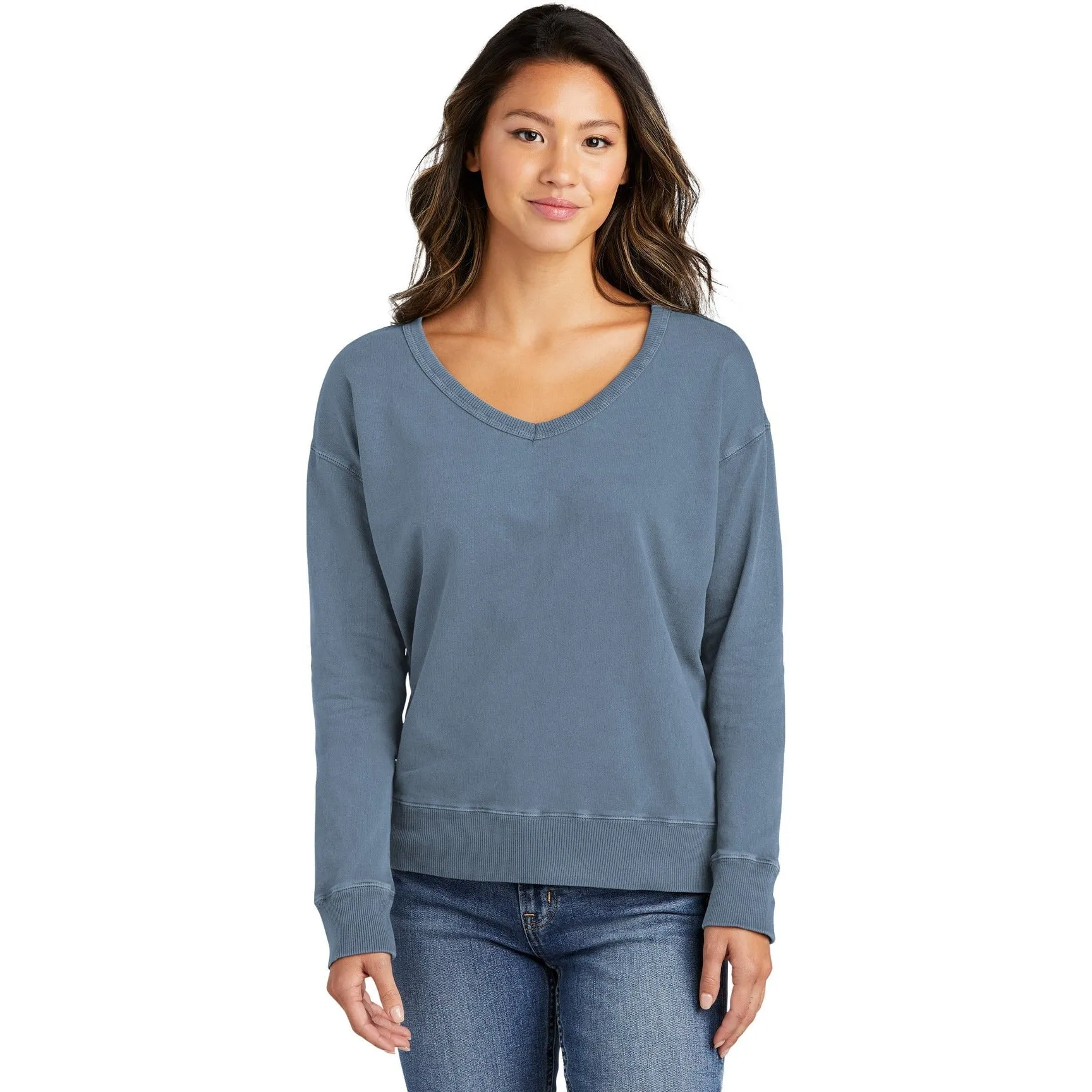 Port & Company Ladies Beach Wash Garment-Dyed V-Neck Sweatshirt