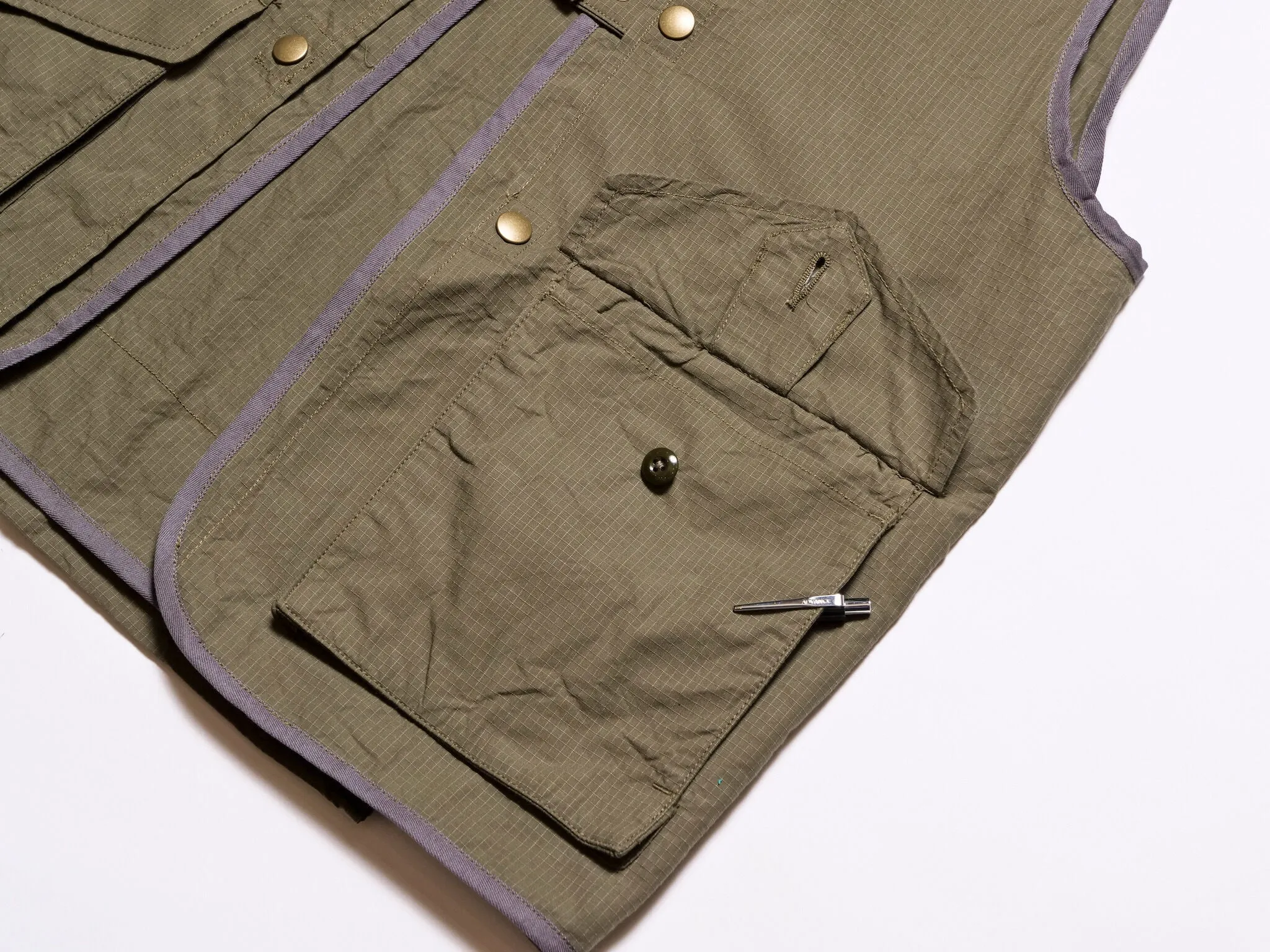 "Bernard III" Cotton Ripstop Vest in Olive Green