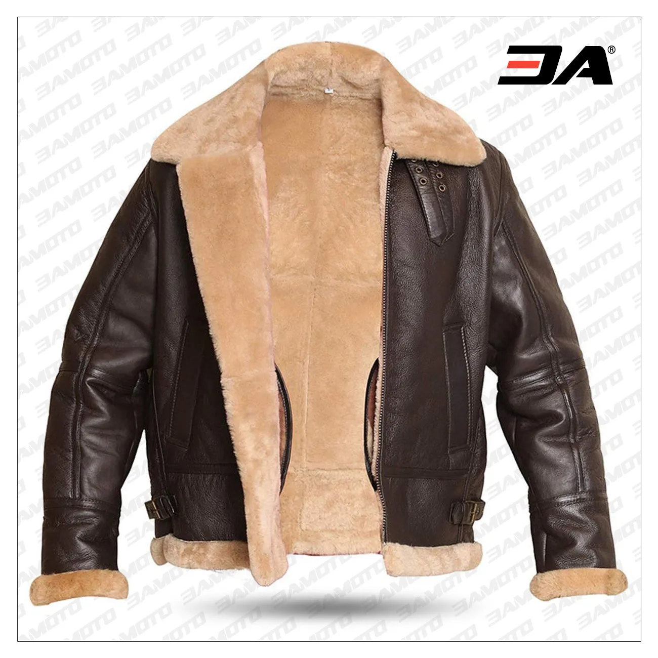 RAF Aviator Bomber Real Shearling Real Sheepskin Brown Leather Jacket