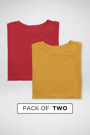 Red and Mustard Yellow Plain T-shirts Combo for Women