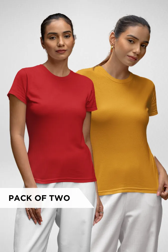 Red and Mustard Yellow Plain T-shirts Combo for Women