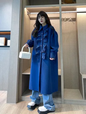 Ruffled Patchwork Lantern Sleeve Coat