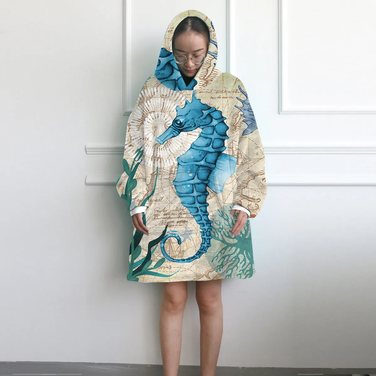 Seahorse Love Wearable Blanket Hoodie