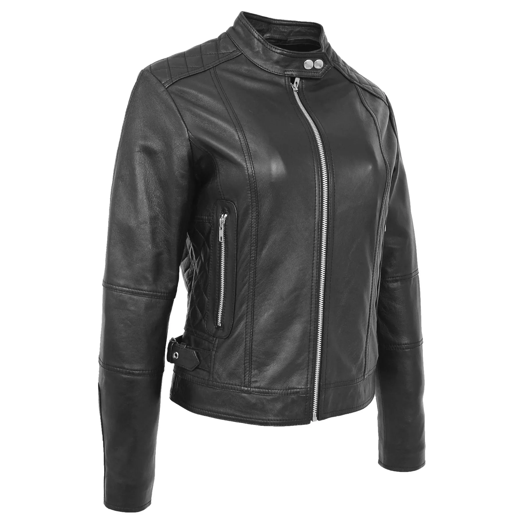 Soft Leather Stylish Fitted Women's Quilted Jacket