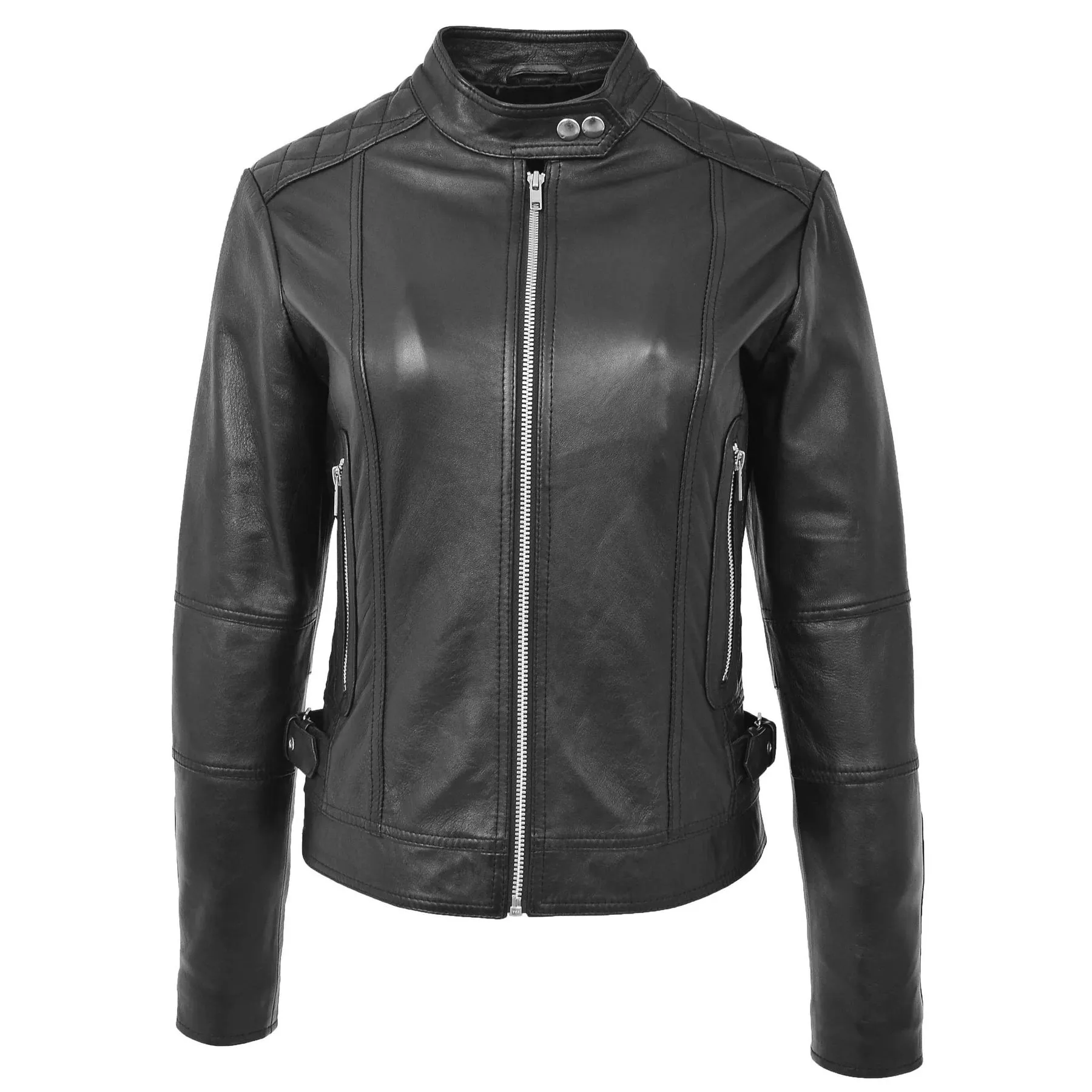 Soft Leather Stylish Fitted Women's Quilted Jacket