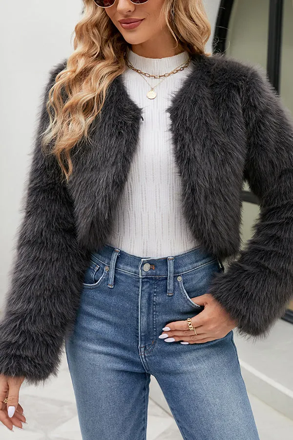 Stylish Long Sleeve Short Casual Faux Fur Jacket