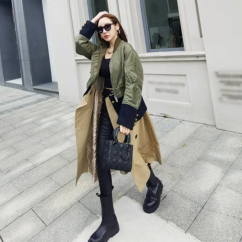 Turtleneck Patchwork Trench Coat