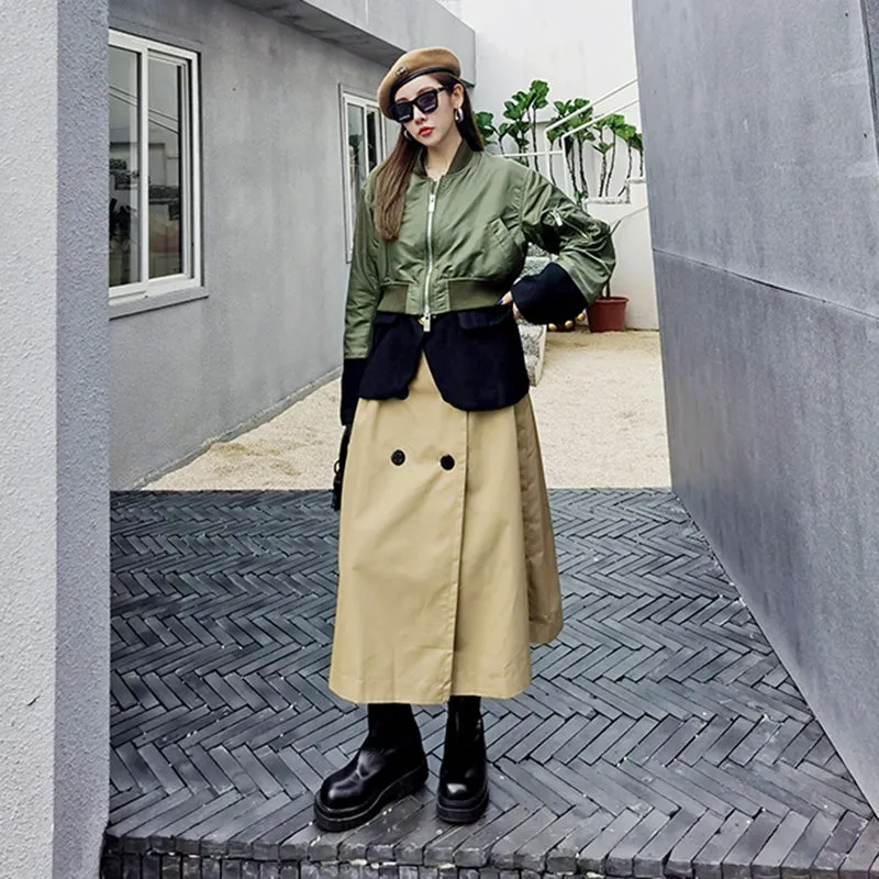 Turtleneck Patchwork Trench Coat