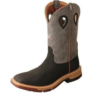 Twisted X Men's 12" Alloy Toe Western Work Boot with CellStretch-Brown/Grey