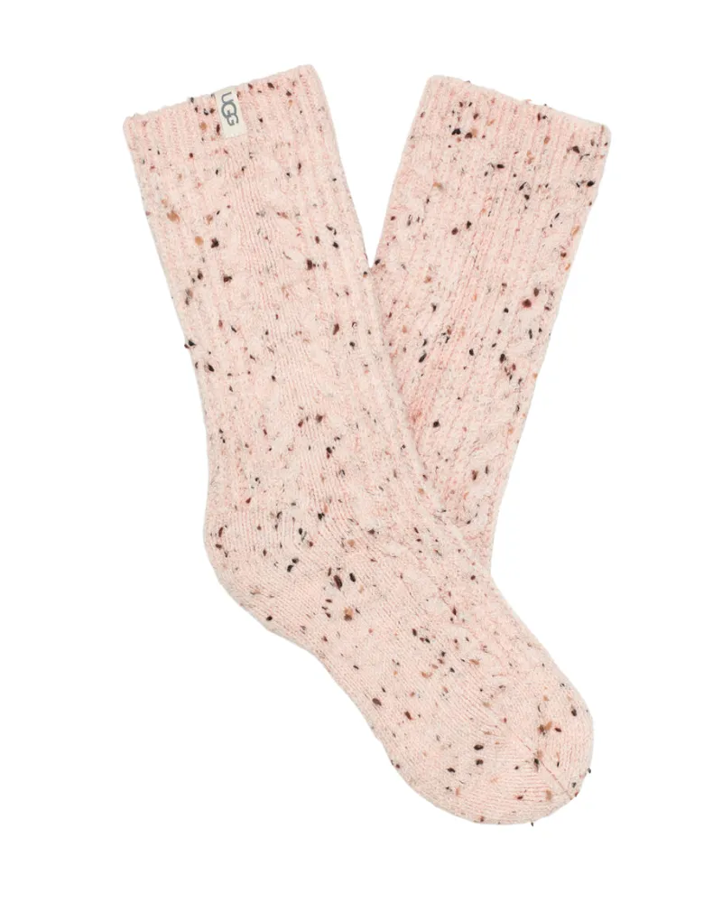 UGG Pink Ice Speckled Radell Cable Knit Crew Socks