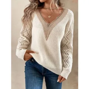 V-Neck Casual Long Sleeve Pullover Sweater