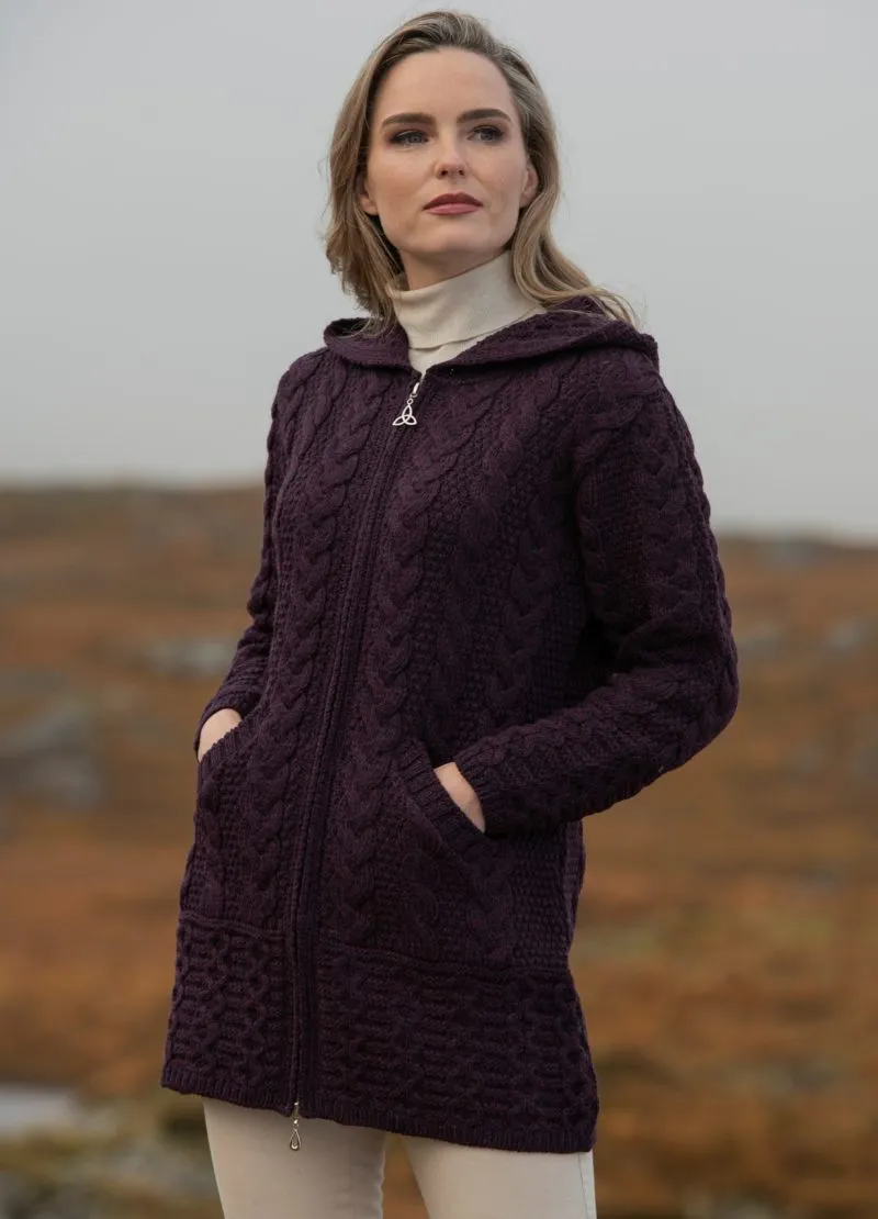 West End Knitwear | Hooded Coat With Celtic Knot Zipper | Women's