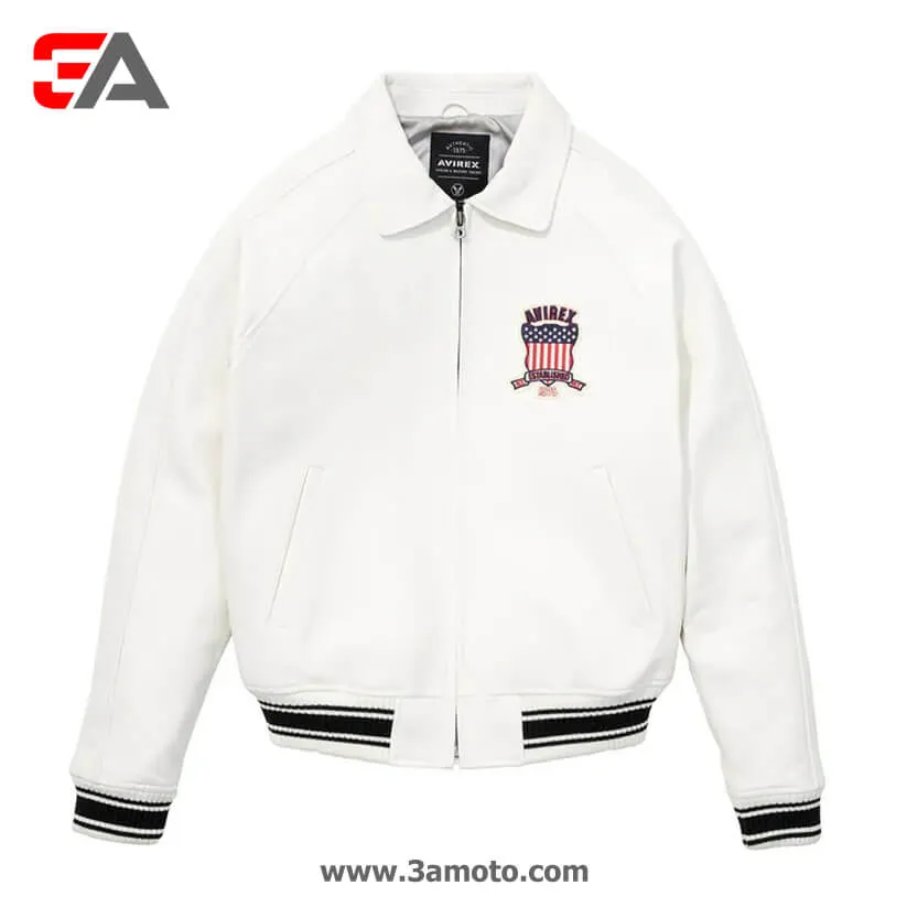 White Avirex Bomber Icon Leather Jacket