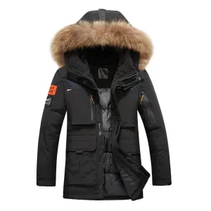 Winter Men's Casual Long Parkas Fur Hooded Jacket