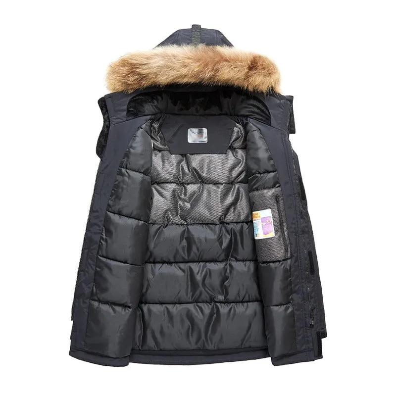 Winter Men's Casual Long Parkas Fur Hooded Jacket