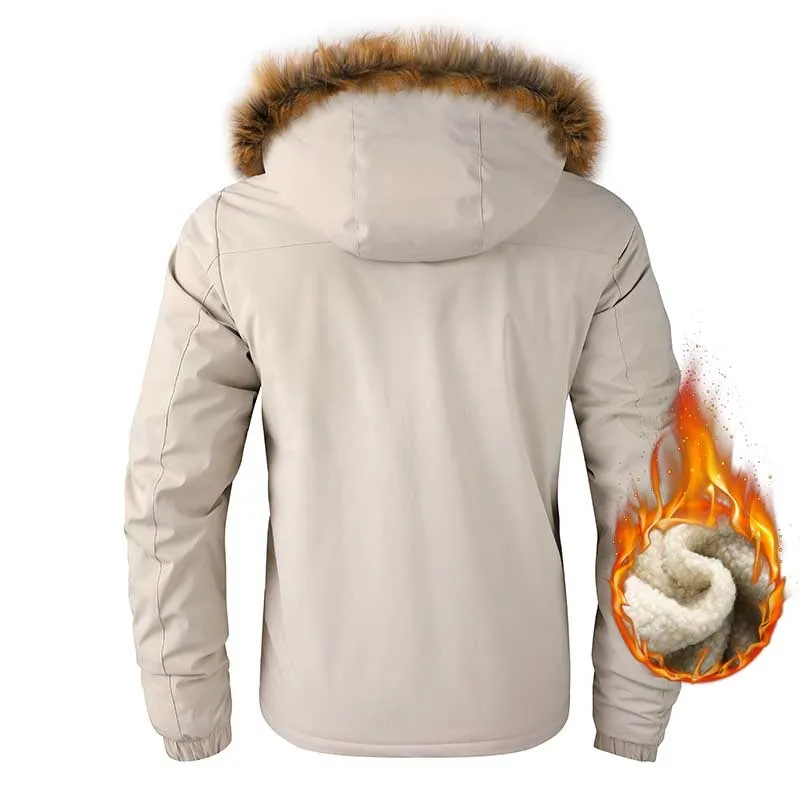 Winter Men's Warm Thick Fleece Hooded Fur Parkas